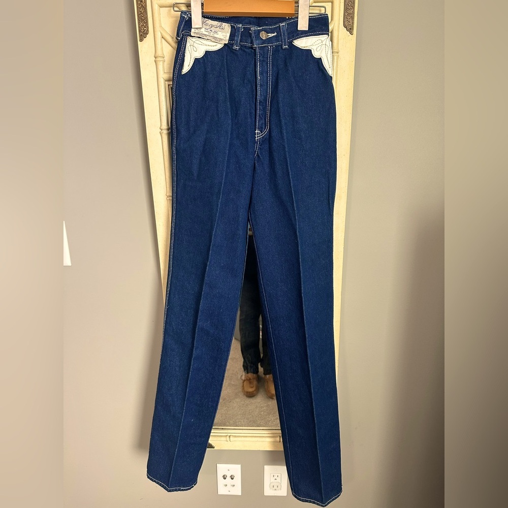 Vintage 80s Fancy Ass High Rise Saddle Tramp Dark Wash Jeans size 24/34 NWT